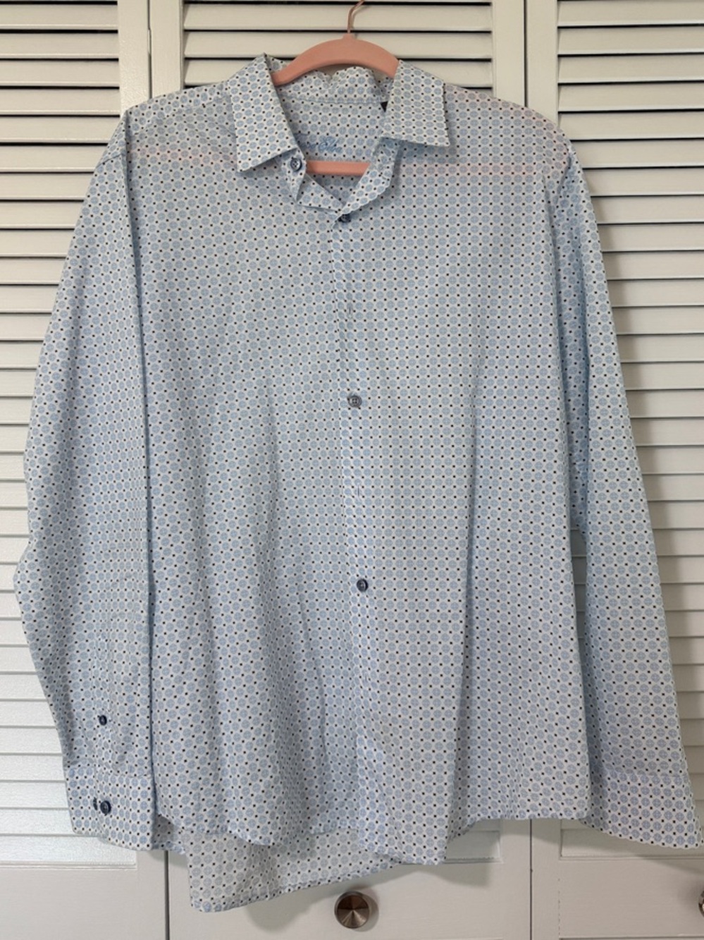 Tasso Elba Pale Blue Geometric Print Button-Up Shirt